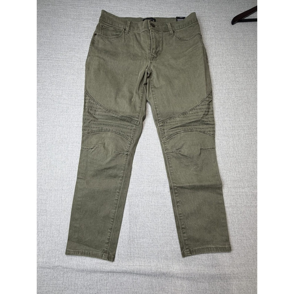 Express Moto Crop Pants Womens 6 Olive Green Cotton Blend Quilted Knee Panels